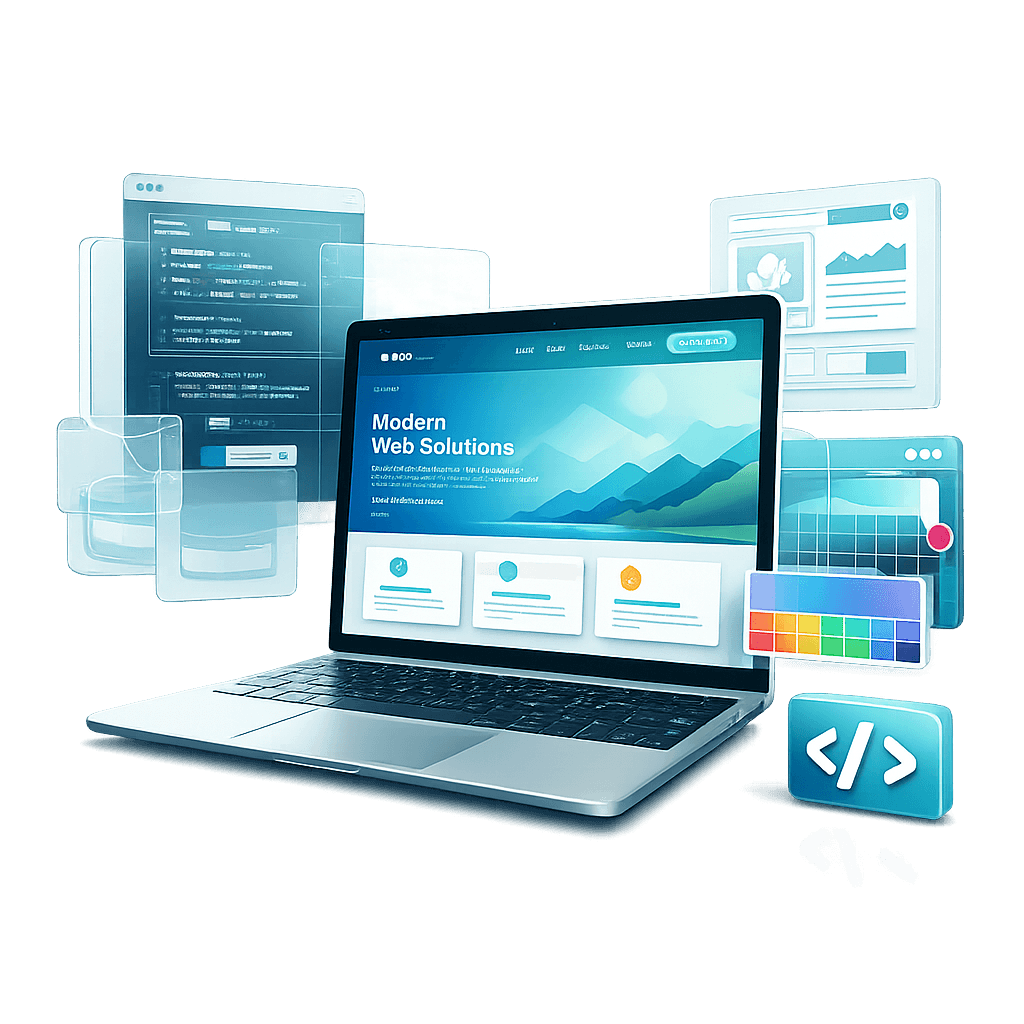 Web design and development workspace scene